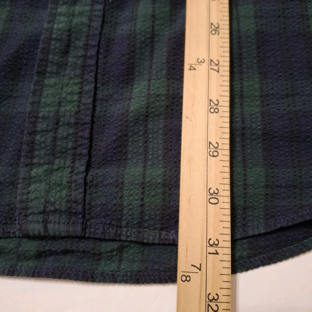 VTG 90s Tommy Hilfiger Seersucker Plaid Shirt Men L Green Navy Blue Blackwatch - Picture 8 of 9